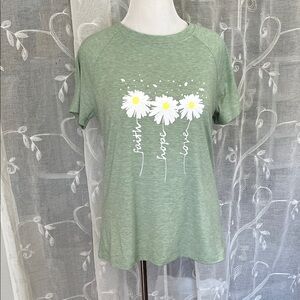 NWOT "Faith, Hope, Love" Green Floral Women's Top